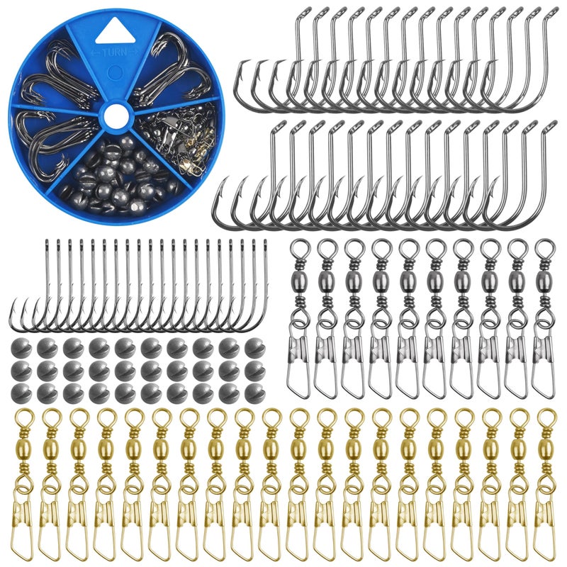 Shaddock Fishing مجموعة خطاطيف وأوزان صيد 110 قطعة مشابك دوارة خطاطيف دائرية أوزان عوامات مجموعة أدوات صيد البداية - Image 1